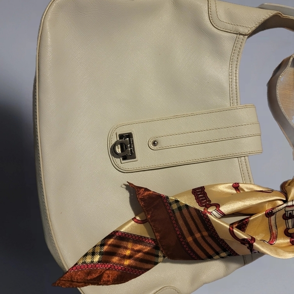 Salvatore Ferragamo Cream Shoulder Bag with Scarf Accent - Picture 8 of 11